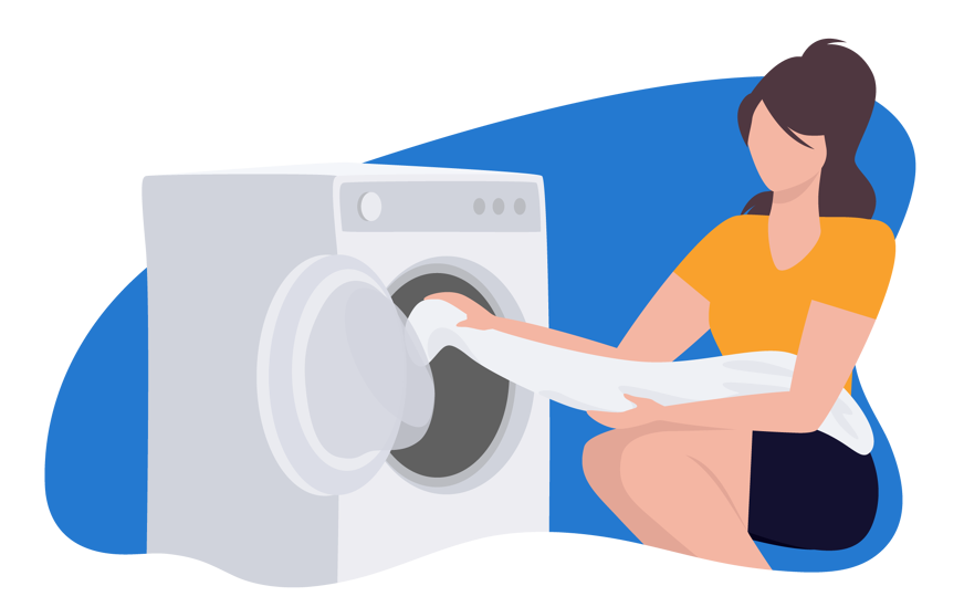 Vrouw wast dekbed in de wasmachine